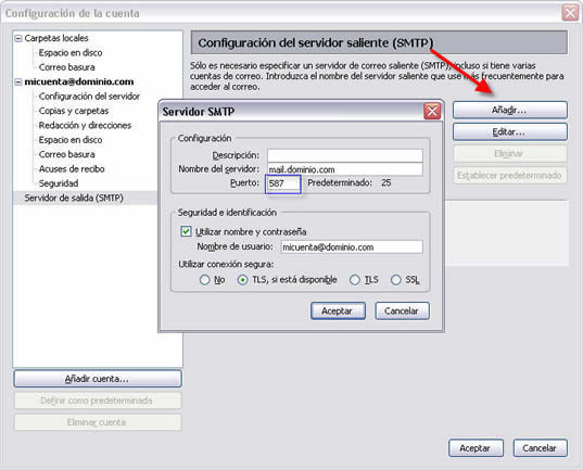 Configuraci&oacute;n del servidor saliente